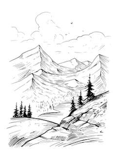 Mountain landscape in black and white